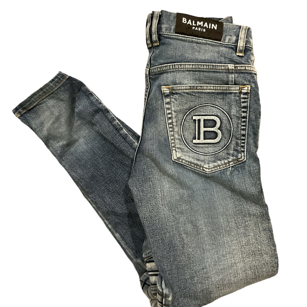 Balmain Paris Vintage Tapered MOTO Jeans Pants Back to School Y2K sz 29 Like New